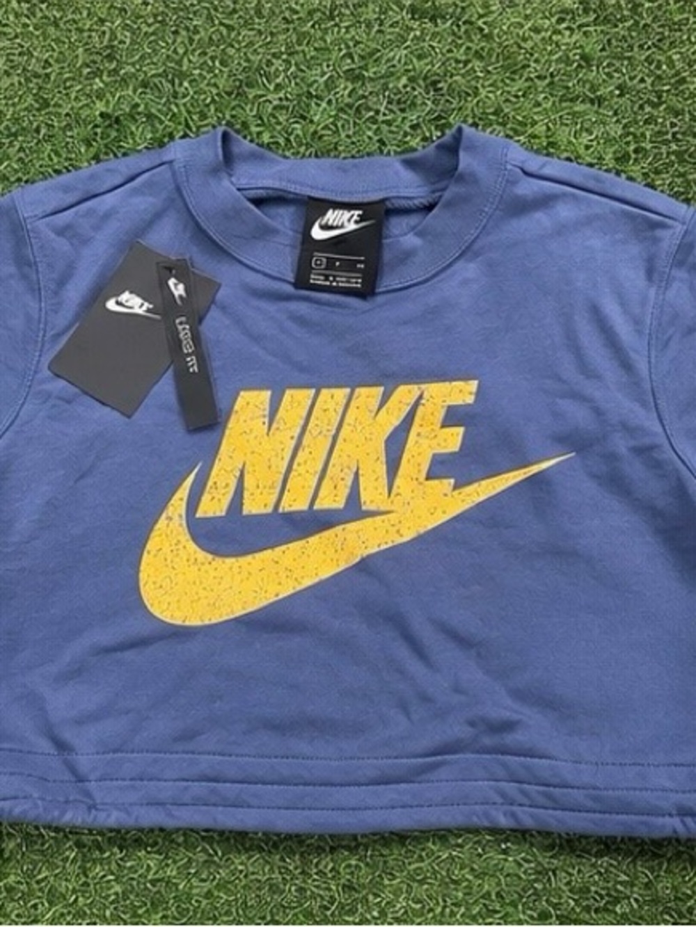 NWT Nike Women's Sportswear Icon Clash Sweat Cropped Bungee Hem Top Blue Size S